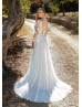 Long Sleeves Ivory Sequined Lace Chiffon Romantic Wedding Dress